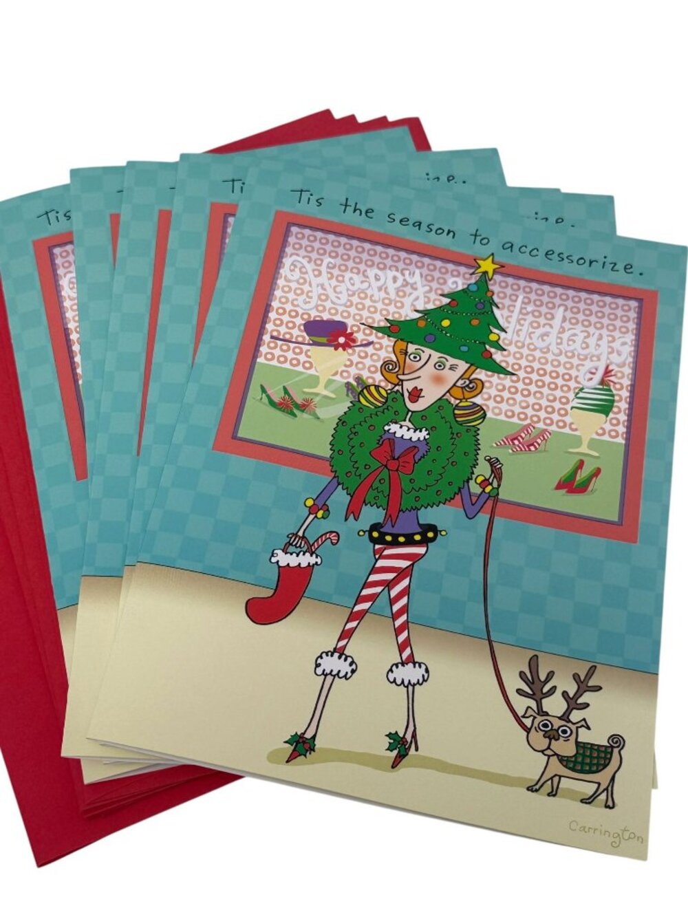 Whimsical Christmas Cards Season To Accessorize Set of 5 Marsha Gray Carrington